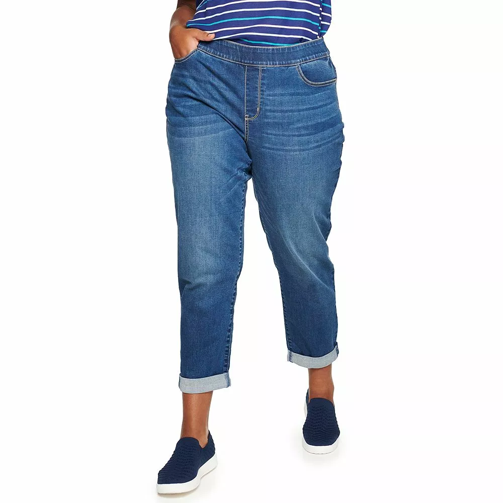 Plus Size Croft & Barrow® Pull-On Girlfriend Jeans