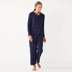 Petite Croft & Barrow® Textured Knit Henley Long Sleeve Pajama Top & Pajama Pants Set