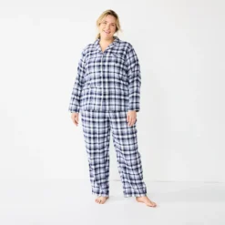 Plus Size Croft & Barrow® Flannel Long Sleeve Pajama Shirt & Pajama Pants Set