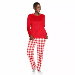 Petite Croft & Barrow® Velour Long Sleeve Pajama Top & Pajama Pants Set