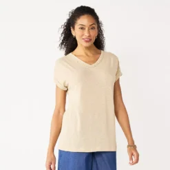 Women's Croft & Barrow Lace Trim Linen-Blend Tee