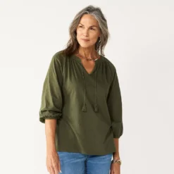 Petite Croft & Barrow® Three Quarter Sleeve Peasant Top