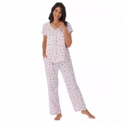 Women's Croft & Barrow® Cozy Short Sleeve Button-Front Pajama Top & Pajama Pants Sleep Set