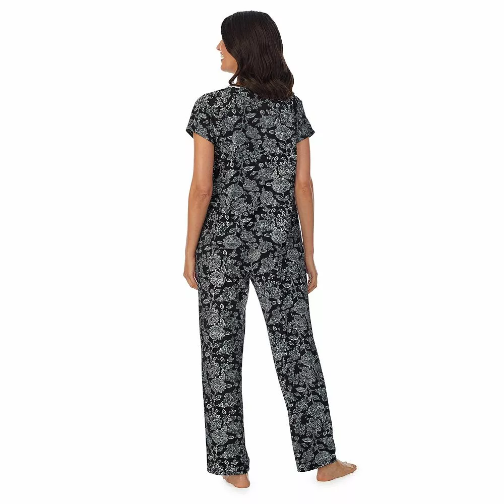 Petite Croft & Barrow® Cozy Short Sleeve Button-Front Pajama Top & Pajama Pants Sleep Set - Image 2