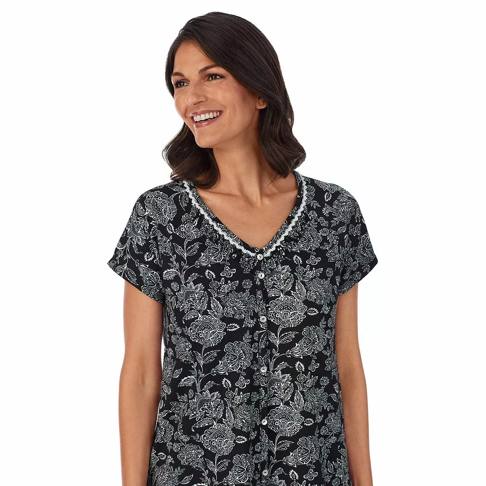 Petite Croft & Barrow® Cozy Short Sleeve Button-Front Pajama Top & Pajama Pants Sleep Set - Image 3