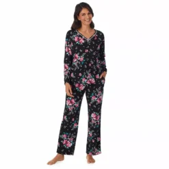Petite Croft & Barrow® Cozy Long Sleeve Pajama Top & Pajama Pants Sleep Set