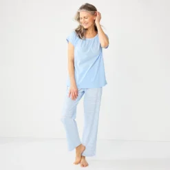 Petite Croft & Barrow® Short Sleeve Pajama Top & Pajama Pants Cotton Sleep Set
