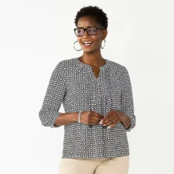 Petite Croft & Barrow® Splitneck Pintuck Blouse