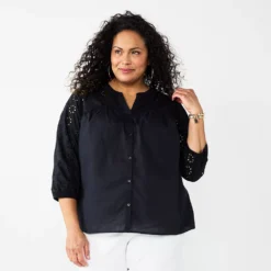 Plus Size Croft & Barrow® Eyelet Button Up Shirt