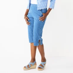 Women's Croft & Barrow® Lattice-Hem Pull-On Mid-Rise Skimmer Jeans