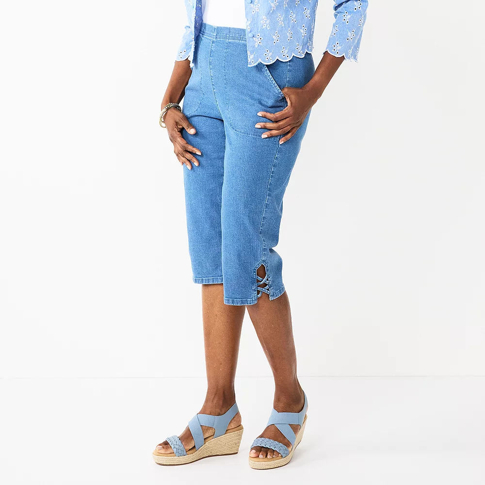 Women's Croft & Barrow® Lattice-Hem Pull-On Mid-Rise Skimmer Jeans